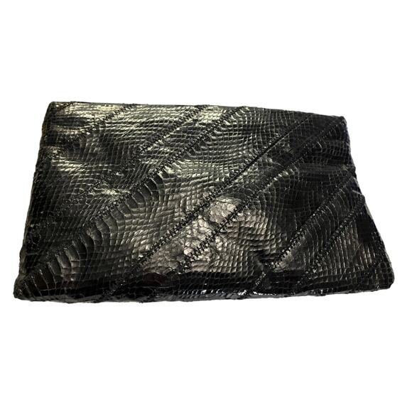 VINTAGE Edina Ronay Snakeskin Clutch Black Crossbody Shoulder Strap Designer EUC - Picture 6 of 6